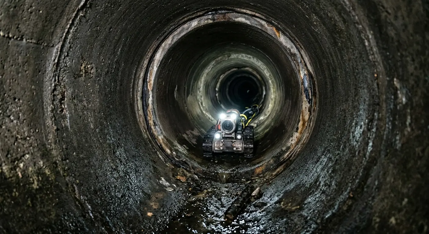 Robotic sewer camera inspecting pipe interior for Sewer Line Cleaning in Midlothian
